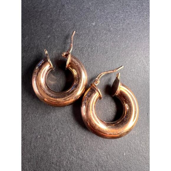 Rose gold over bronze hoop earrings - Picture 3 of 5